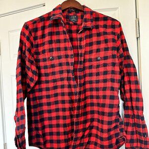 J. Crew Men's Red Flannel, Red, Size L